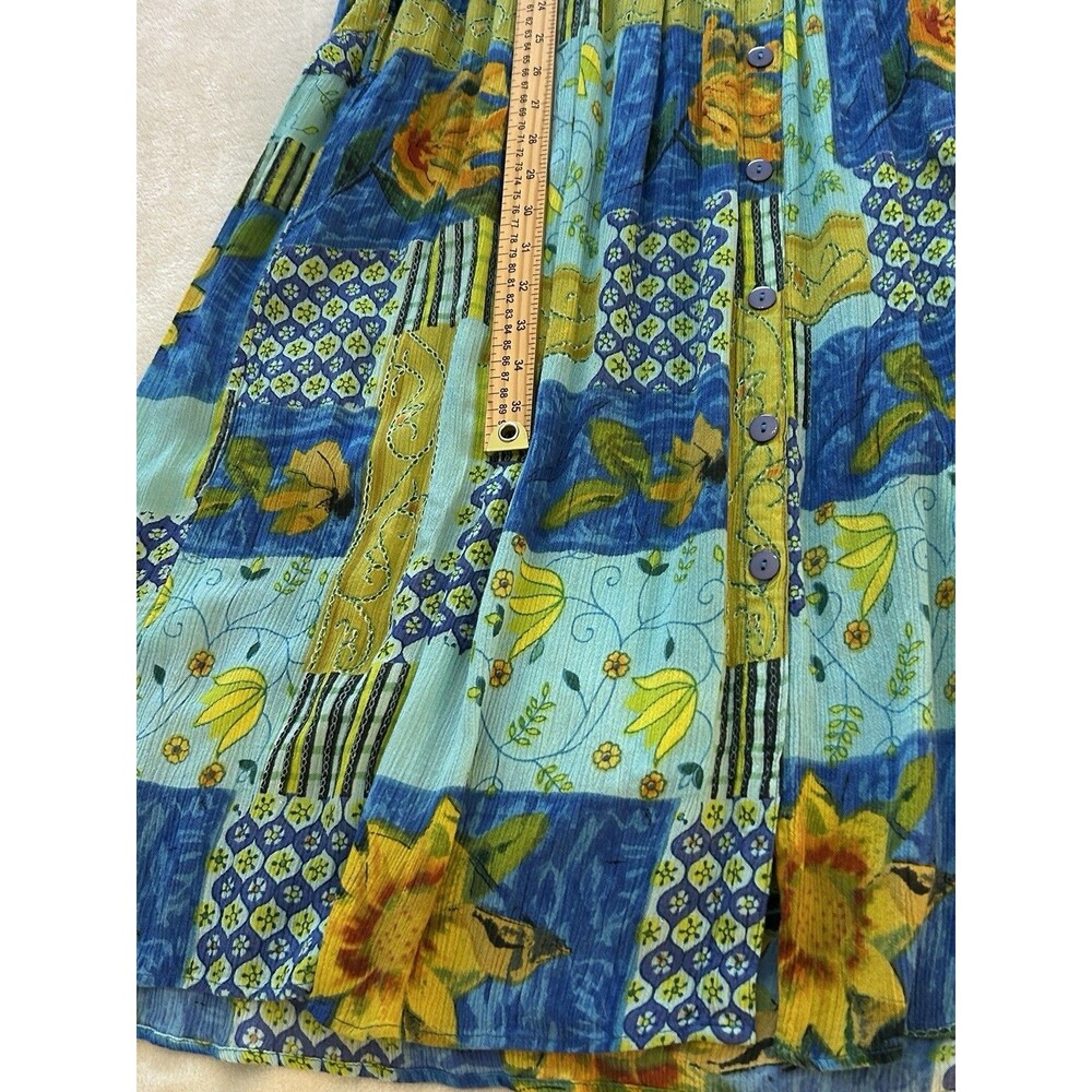 Bila Maxi Dress Women M Boho Patchwork Floral Tropical Flowy Crinkle Festival 90 - Picture 7 of 10
